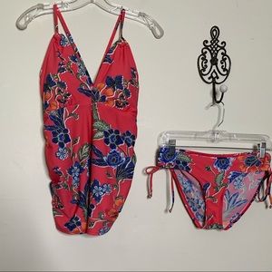 Beach Bump Coral & Blue Floral Tankini Sz M